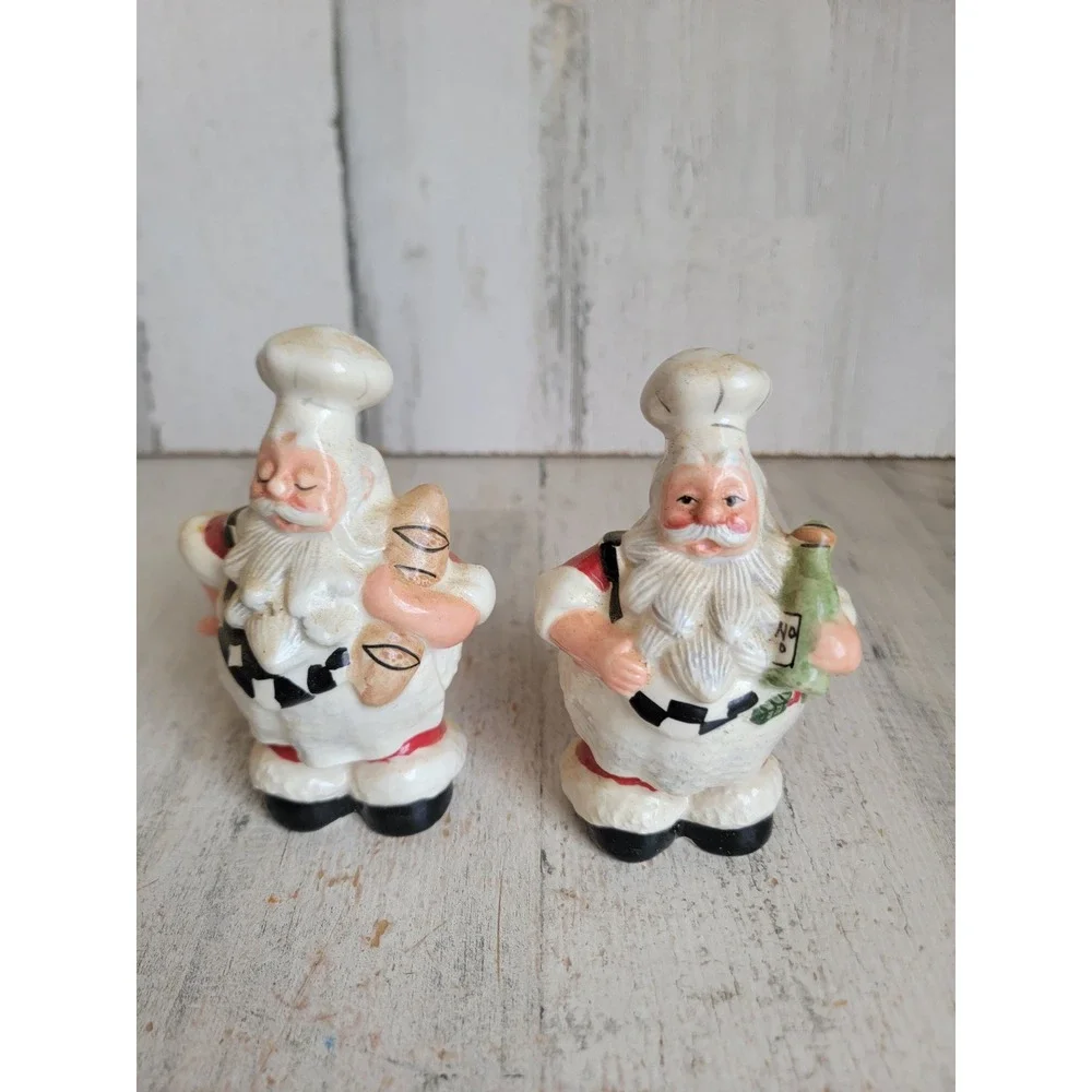 Vintage Italian chef Santa Claus salt pepper shaker Xmas set kitchen ceramic